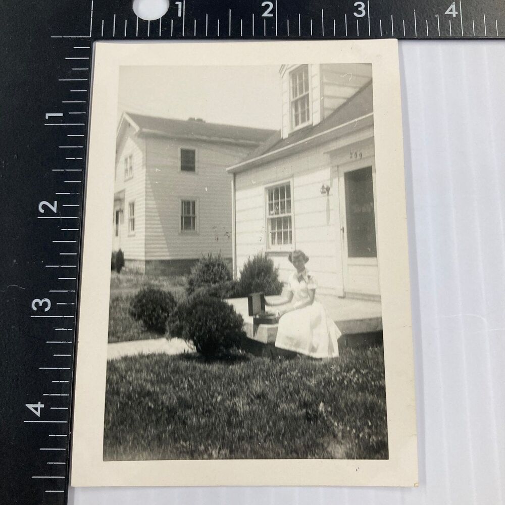 Young Woman 1950s Snapshot Photograph House 209 Residential Americana